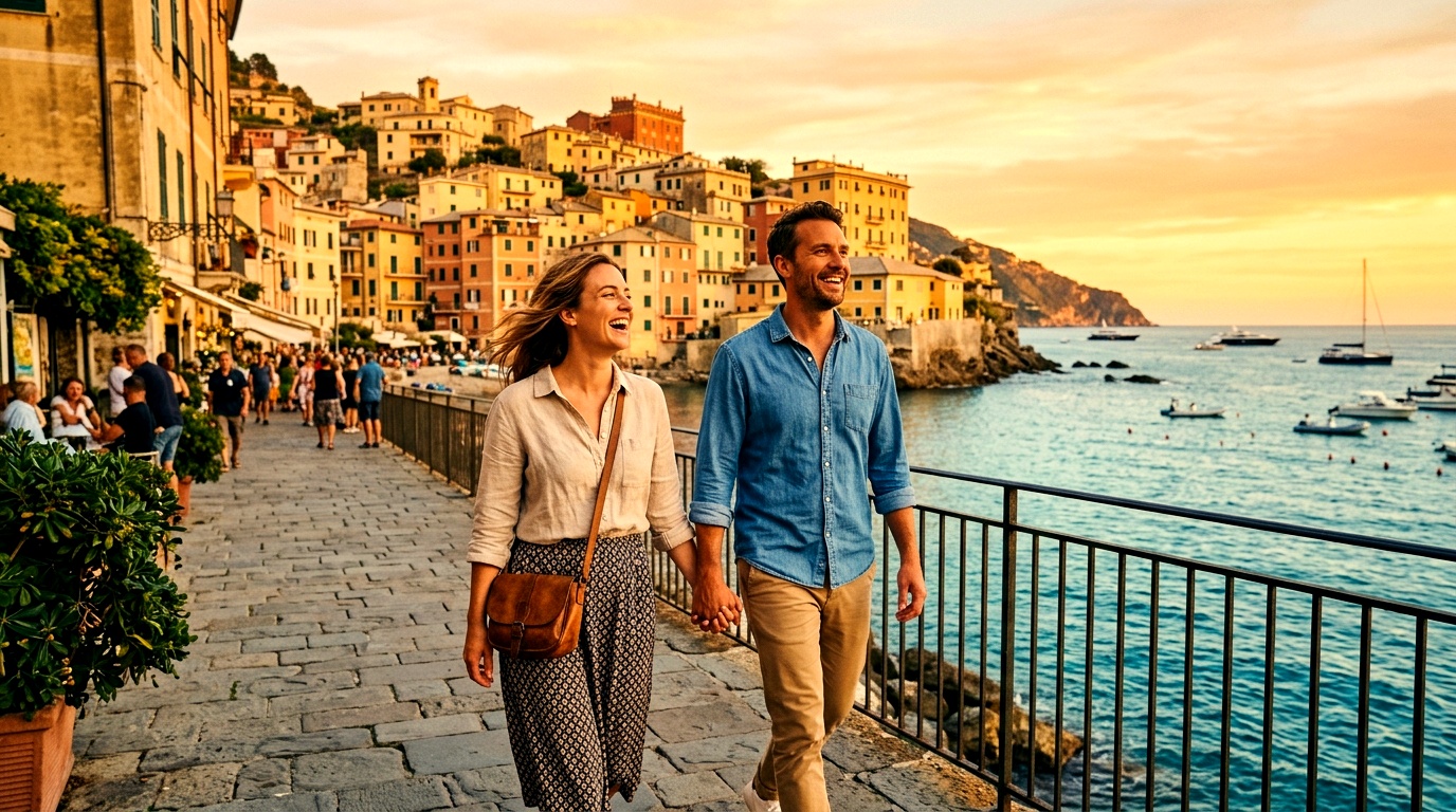 Couple enjoying life in a Mediterranean coastal town
